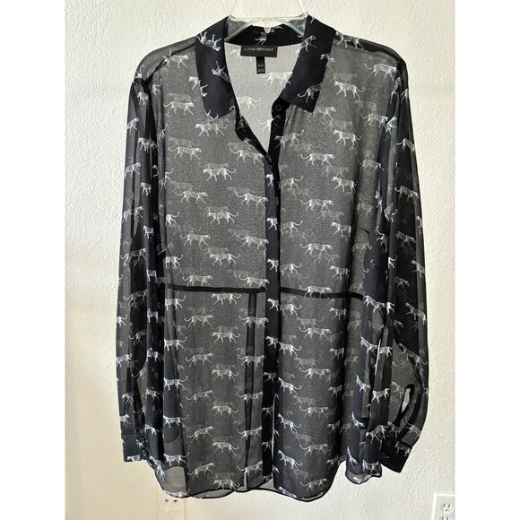 Lane Bryant Womens Top Blouse Shirt Sheer Size 18 / 20 Plus Size Cats Print - Picture 1 of 4